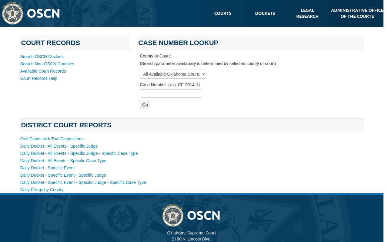 OSCN Oklahoma court docket search for Craig County booking-record disposition research